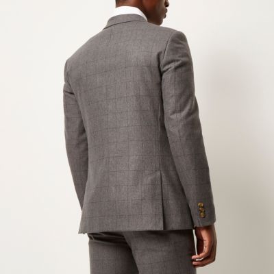 Grey check skinny suit jacket